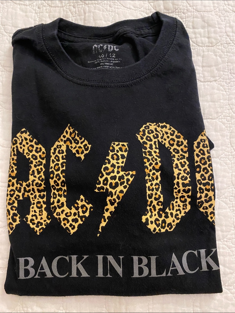 AC/DC girls Leopard Logo 'Back In Black' Tee - Black & Yellow